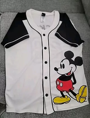 Disney Mickey Mouse Baseball Jersey LARGE Black White • $27.50