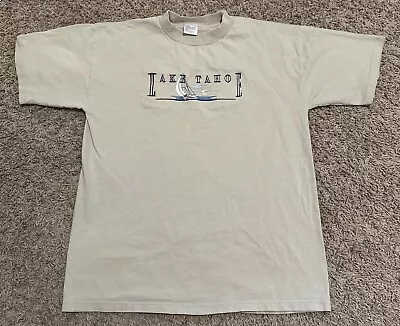 Vintage 90’s Lake Tahoe Shirt Mens Large? Ski Skiing Tee Embroidered Light Tan • $14.29
