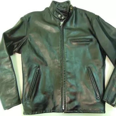 $353 • Buy Schott NYC 641 Black Leather Jacket Size 38 Cafe Racer Style Motorcycle Auth