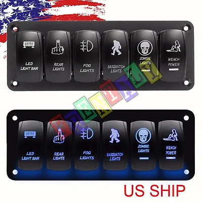 Blue Car Marine Boat 6-Gang Waterproof Circuit LED Rocker Switch Panel Breaker • $29.95