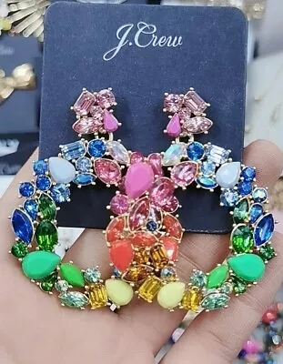 New J. Crew Rainbow Ombre Multi Color Coloful Crystal Wreath Hoop Drop Earrings • $24.99