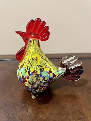 Rooster Chicken Murano Style Figurine Hand Blown Art Glass • $25