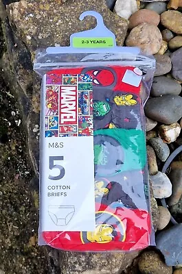 MARKS & SPENCER Marvel Kids Boys 5 Cotton Briefs Underwear 2-3 Years • £9.99