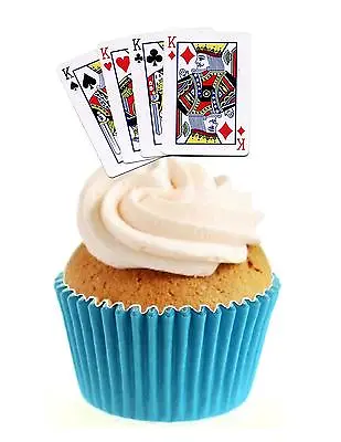 Novelty Playing Cards Set Of Kings 12 Edible Stand Up Wafer Paper Cake Toppers  • £3.29