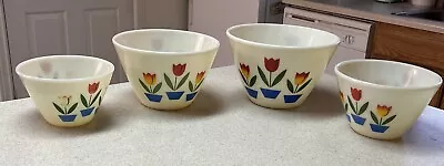 Fire King Oven Ware Ivory Tulip Nesting Mixing Bowls Set Of 4 • $150