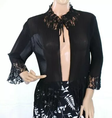 $27.99 • Buy Simon Chang Women's Black Shrug Cardigan With Lace Trim Size 8 Retail $89.99