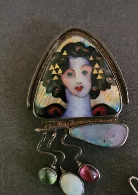 Vintage Cloisonne Jewelry Pendant Ricky Frank Limited Edition Pin Opal Signed 92 • $29