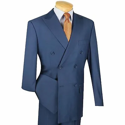 VINCI Men's Blue Double Breasted 6 Button Classic Fit Suit NEW • $100