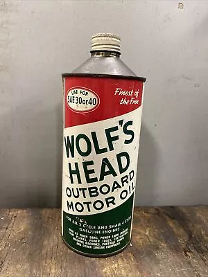 1 Qt Empty Metal Wolf's Head Outboard Motor Oil One Quart Cone Top Can • $125