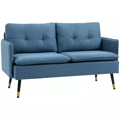 HOMCOM Modern Upholstered Two Seater Sofa For Bedroom Living Room Dark Blue • £163.99