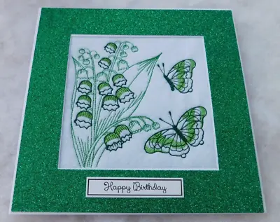 Complete Handmade Machine Embroidered Birthday Card Sketched Flower & Butterfly • £3