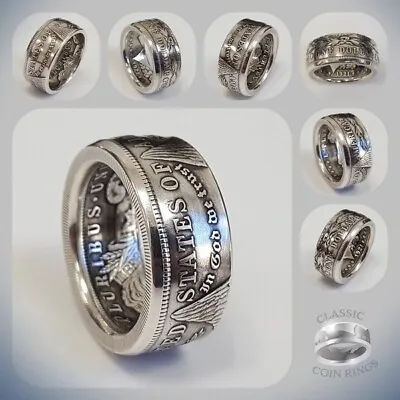 Silver Dollar Coin Ring Size 8-13 Handmade Crafted Rare Silver Morgan Men Rings • $5.30
