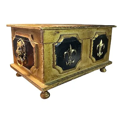 Vintage Fleur De Lis Wood Jewelry Box Gold And Black Wooden Music Box AS IS • $24.99