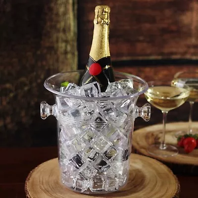 Clear Plastic Acrylic Ice Bucket Wine Beer Bottle Cooler Champagne 4L Bar Party • £9.19