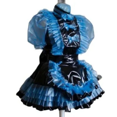New Hot Selling Blue Sissy PVC And Vinyl Apron Ruffle Dress Maid Role Play Custo • $28.20