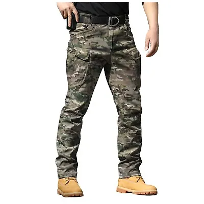 Cargo Pants Mens Tactical Combat Work Outdoor Hiking Multi Pocket Overalls • £21.05