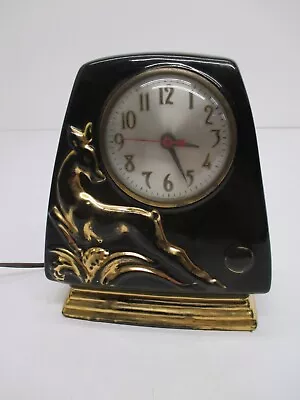 Vtg MCM Sessions Model W Electric Black Mantel Desk Clock Gold Deer • $39.95