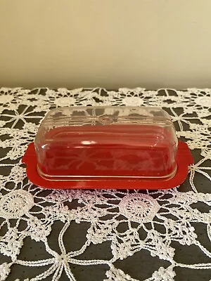 Vintage Burroughs Mfg Corp Covered Butter Dish Red Plastic 318 Los Angeles USA • $2.99