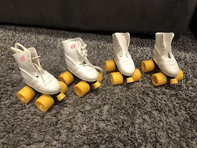 LOT 2 PAIR VINTAGE 80's KIMBERLY DOLL HANG TEN ROLLER SKATES In WHITE And YELLOW • $4.99