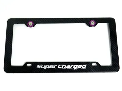 Supercharged Carbon Fiber Look License Plate Frame W/ 2 Purple Washers & Bolts • $24.95