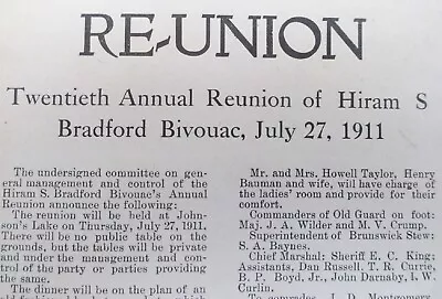 United Confederate Veterans 1911 Hiram S. Bradford Bivouac UCV 20th Reunion • $89.95