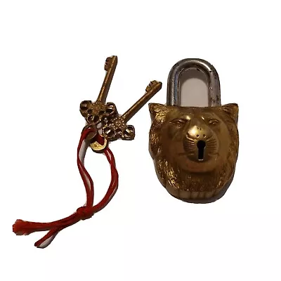 Padlock Brass Lion Head Vintage Medieval Style Comes With 2keys Is A... • $26