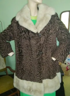 VTG Fur Coat Persian Brown Lamb Mink Collar Trim 40's 50's M L Stroller Sandro's • $99.99