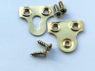 Picture Frame Hanging Plates 25mm Screws Optional Hooks Hangers Brass Plated • £3.20