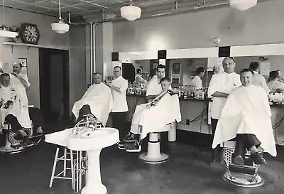Vtg Photograph Men Boy Inside Barbershop Hair Cuts Black & White 1950s • $34.99