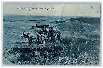 1909 Lignite Coal Mine Horse Wagon People Western North Dakota Antique Postcard • $29.95