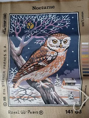 (659) Royal Paris Tapestry NOCTURNE Owl # Printed Canvas + Some Wools • £5