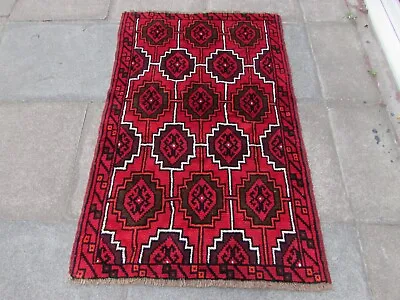 Vintage Traditional Hand Made Oriental Red Wool Small Rug 146x95cm • £85