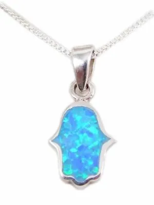 925 Sterling Silver Hamsa HAND OF GOD ISRAEL Chamsa Pendant Opal 18  Necklace • £18