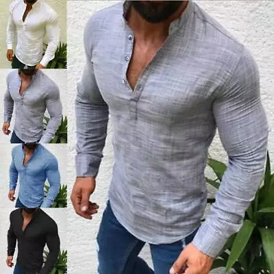 Mens Slim Fit Summer Shirts Long Sleeve Casual Muscle T-shirt Tops Blouse Tee • $14.99