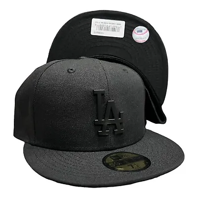 New Era Los Angeles Dodgers Metal Pack 59FIFTY Fitted Hat Cap Triple Black 7 5/8 • $47.94