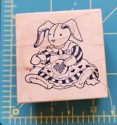 PSx Rubber Stamp- Girl Rabbit  Sewing . Rubber Stained BUT GREAT Con. B4 • $3.19
