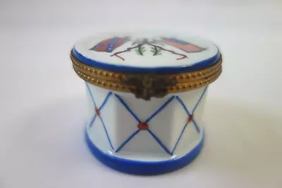 Limoges Peint Main Lidded China America Drum Trinket Pot Box – Good Cond. • £20