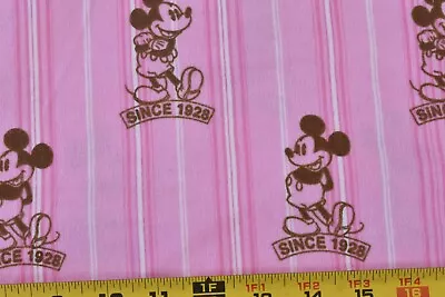 By 1/2 Yd Brown Mickey Mouse On Pink Striped Flannel Springs Disney E30 • $4.50