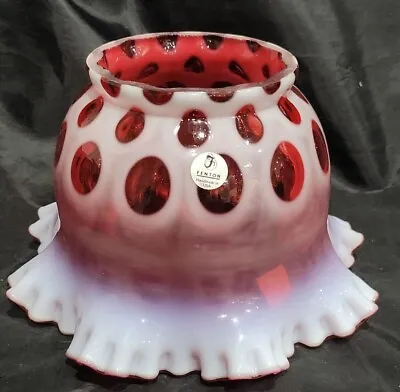 Vintage Fenton Cranberry Opalescent Coin Dot Glass Ruffled Lamp Shade 4  Fitter • $79.99