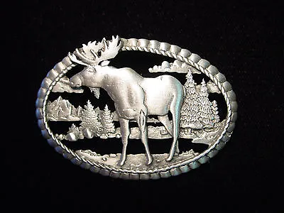 JJ  Jonette Jewelry Silver Pewter 'Moose ~ Wilderness Scene' Pin • $16.99