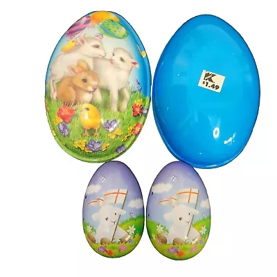 2 Easter Egg Candy Money Treat Holders Plastic & Metal Lambs Peep Bunny Rabbit • $12.95