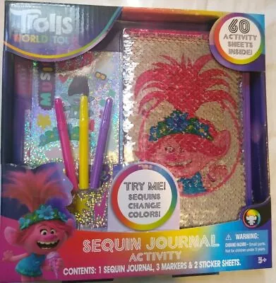 TROLLS WORLD TOUR Sparkling Sequin Journal Diary Activity Set Stickers Markers • $9.99