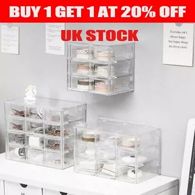 Clear Box Storage Organizer Mini Desk Craft Desktop Drawer Drawers Plastic NEW • £10.59