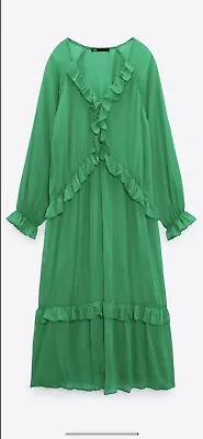 100% Authentic ZARA Green Ruffle Dress Size: M • $59.90