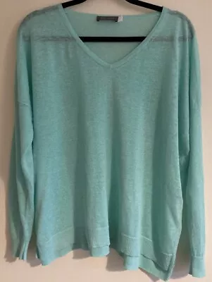 Ladies Mint Velvet Thin Knit Jumper Pullover. Uk L.Turquoise.100% Linen.PRISTINE • £22.95