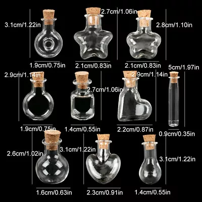 £3.28 • Buy 10x Mini Empty Glass Bottles Wishing Bottles Pendant Vials Jars + Cork Stopper