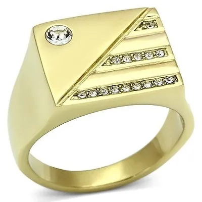 $29.99 • Buy 18K GOLD EP MENS DIAMOND SIMULATED DRESS  RING Size 8 - 13 You Choose