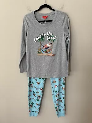 Family Pajamas Matching Women's Sz M Tropical Santa 2pcs Pajama Set  • $10.39