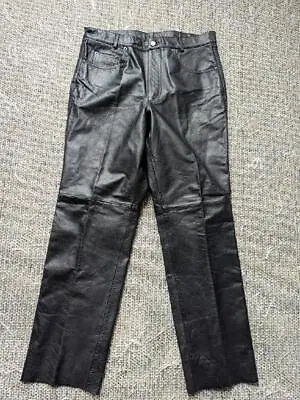 Vintage 1990s Cowhide LEATHER Motorcycle Pants 34x32 Jeans WILSONS Black • $159.95