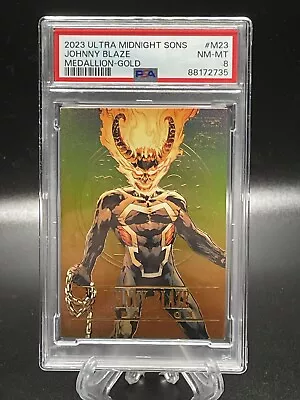 2023 Marvel Fleer Ultra Midnight Sons Gold Medallion Johnny Blaze  /200 Psa 8 • $54.99